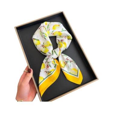Imagem de Lenço Floral De Seda Sintética Para Mulheres 70x70cm, Xale Quadrado, F