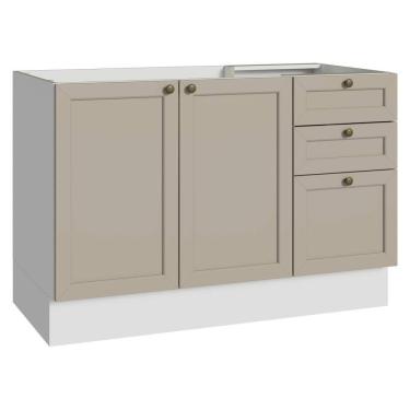Imagem de Balcão de Pia 120 cm 2 Portas 3 Gavetas (Sem Tampo) Branco/Crema Vik Madesa