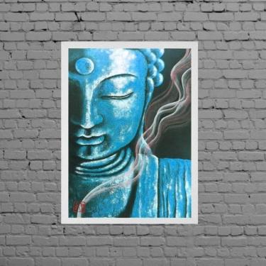 Imagem de Quadro Decorativo Buda Azul 24X18Cm - Madeira Branca