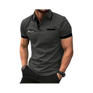 Imagem de Camisa Polo Casual De Verão Masculina, Manga Curta, Estilo Color Block