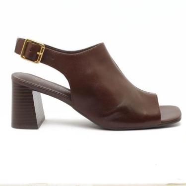 Imagem de Sandália Giulia Domna Couro Salto Bloco Médio Peep Toe, C marrom, 36