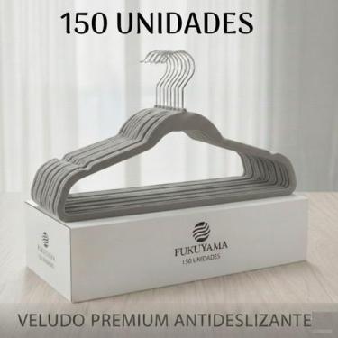Imagem de KIT 150 CABIDES DE VELUDO CINZA PREMIUM FUKUYAMA ANTIDESLIZANTE Com Ga