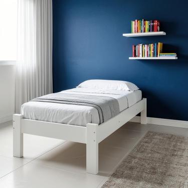 Imagem de Cama Solteiro Turca Com Colchão Em Madeira Maciça Branco Repleta