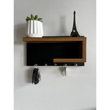 Imagem de Porta Chaves em Mdf Organizador Decoração para Casa com Instalação Inclusa Preto com Amadeirado OEM