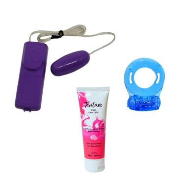 Imagem de Kit Cápsula Multivelocidades, Anel Peniano com Vibração e Lubrificante Fun Chiclete Vegano em ABS Love Toys