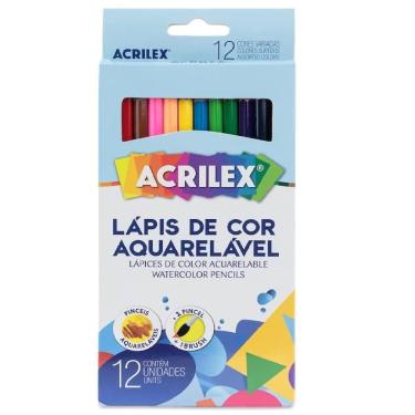 Imagem de Lápis de Cor Aquarelável Acrilex 09652 com 12 Cores Vivas Corpo Sextavado Acompanha Pin...