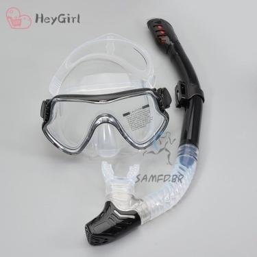 Imagem de Conjunto Máscara de Mergulho e Snorkel Profissional com Lente de Vidro Temperado e Topo Seco Preto OEM