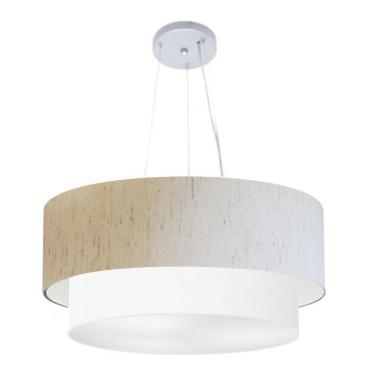 Imagem de Lustre Pendente Duplo Cilíndrico Md-4073 com Cúpula em Tecido 80X60CM Bivolt linho-bege-branco Vivare Brasil Iluminação