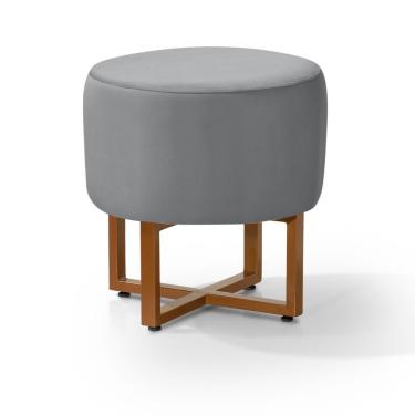 Imagem de Puff Banqueta Pequim Redondo com Assento em Espuma e Revestimento em Veludo Cinza