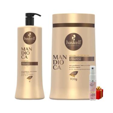 Imagem de Kit Haskell Mandioca Shampoo 1 Litro + 1 Mascara 900ML+ Presente Lourr