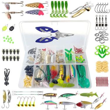 Imagem de Kit Pesca Iscas Artificiais + Alicate + Estojo 110 Peças