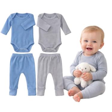 Imagem de Kit C/ 2 Conjuntos Bebês Body + Mijão Canelado Pé Reversível