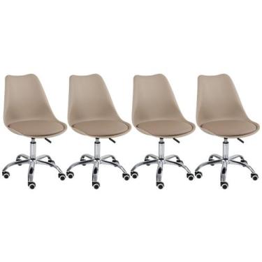 Imagem de Kit 4 cadeiras com rodízios Tulipa Office Escritório - Nude - Laraz