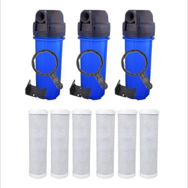 Imagem de Kit 6 Refil Carvão Ativado E 3 Filtro Caixa D'água 9 3/4 Pou Azul 0 - 