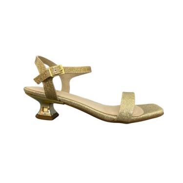Imagem de Sandalia Infantil Molekinha Meninas Salto Quadrado Baixo, Dourado, 33