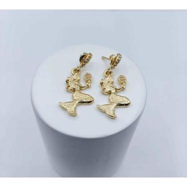 Imagem de Brinco sereia cravejado mm zircônia pequeno banhado a ouro - Filho da 