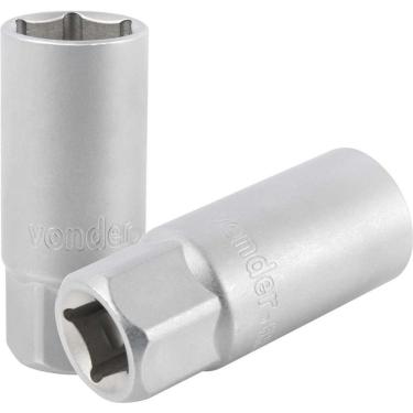 Imagem de Soquete para Vela de Ignição 1-2 21mm 65mm Aço Cromo Vanádio Cromado com Proteção Interna de Borracha Vonder
