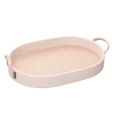 Imagem de Bandeja Decorativa Organizadora Oval 37cm com Alças em MDF Courvin e Fibras Bege para S...