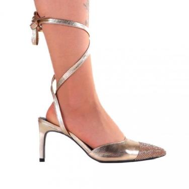 Imagem de Scarpin Feminino Zariff  Salto Fino Amarração 70876151, Ouro, 38