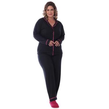 Imagem de Pijama victory botões plus size feminino ref: vit24134, Preto, Pink, 4