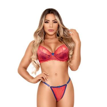 Imagem de Conjunto Lingerie Rendada Sem Bojo Aro Meia Taça Macio - Yaffa, Coral,