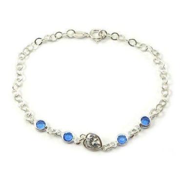 Imagem de Pulseira Coração Pedra Azul Elo Portugues Prata Legítima 925 - Lojas L