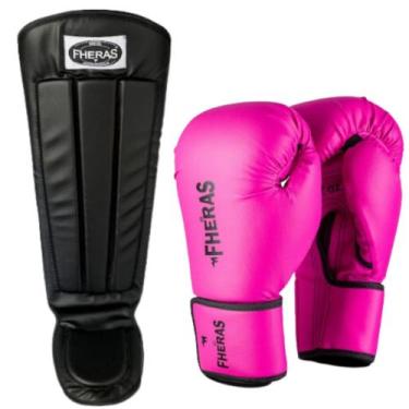 Imagem de Luva para Muay Thai Boxe Fheras Com Caneleira Anatômica Preta, Rosa, 1