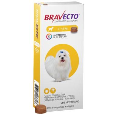 Imagem de Bravecto 2 A 4,5 Kg Comprimido Antipulgas E Carrapatos Cães - MSD