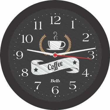 Imagem de Relógio de Parede Redondo Coffee em Polipropileno com Visor PS Cristal Preto 21,7cm Bells