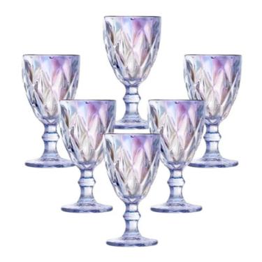 Imagem de Jogo de 6 Taças de Vidro Cristalino 330ML Bico de Jaca Transparente Âmbar Furta Cor Verde Azul Fumê Diamond