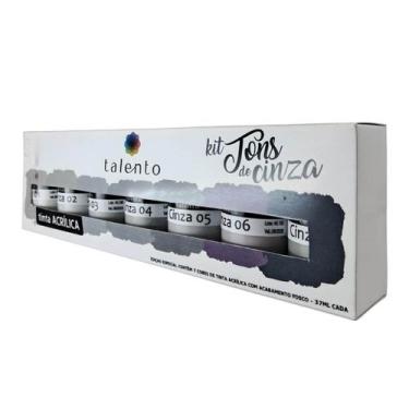 Imagem de Kit 7 Cores 37ml Tinta Acrílica Tela Tons de Cinza Talento