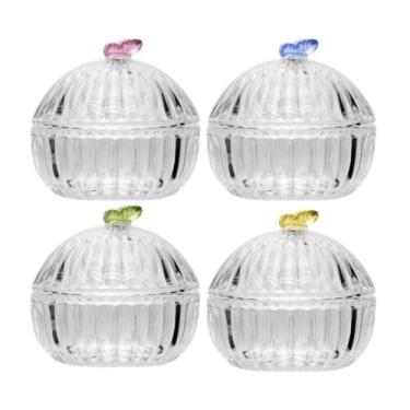 Imagem de Kit 4 Porta Joias Redondos Cristal Transparente com Borboleta Sortida 