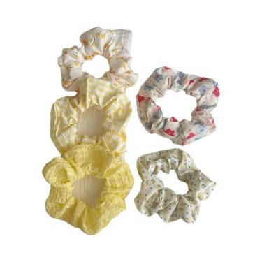 Imagem de Conjunto De 6 Elásticos De Cabelo Femininos Estilo Scrunchie Com Estam