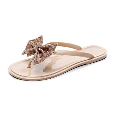 Imagem de Chinelos femininos Jelly com strass gravata borboleta chinelos de praia para o verão, Damasco, 37