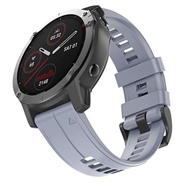 Imagem de OVERSTEP Pulseira de silicone macio compatível com Garmin Fenix 5 de 22 mm para smartwatch Fenix 6/Fenix 7/Fenix 5 Plus/Fenix 6 Pro/Forerunner 935/Forerunner 945/Approach S60/Quatix 5 (cinza)