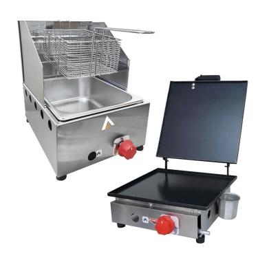 Imagem de Kit Lanchonete Chapa 30cm com Prensa e Fritadeira Profissional 1 Cuba Alcamar