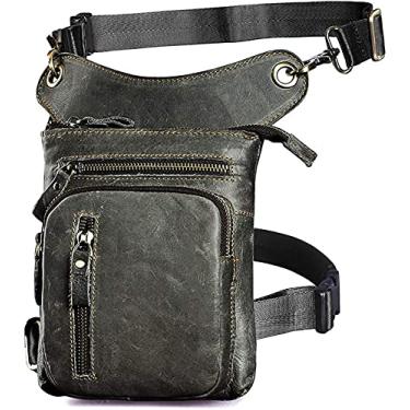 Imagem de Le'aokuu Bolsa masculina de couro legítimo para motocicleta bolsa de ombro e perna, O cinza 211-11, M