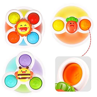 Imagem de 3 peças brinquedos giratórios de ventosa para meninos de 1 2 anos | brinquedos giratórios para bebês de 12 a 18 meses | presentes de bebê de primeiro aniversário para meninas de 1 ano | brinquedos sen
