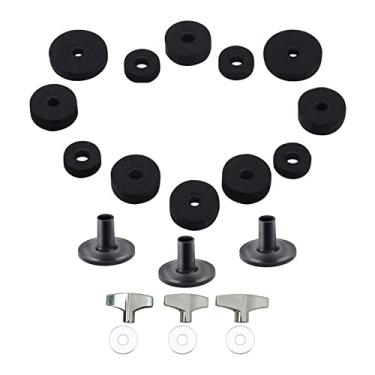 Imagem de Fancyes Conjunto de 21 Peças Feltros Arruelas Instrumentos de Percussão Substituição de Pratos Acessórios Musicais Peças de Reposição Accs Equ, Preto