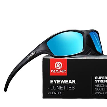 Imagem de Óculos de sol masculino KDEAM Upgraded TR90 polarizados esportes pescaria os óculos de sol flexíveis exclusivos óculos masculinos estilo de vida ao ar livre (C2 espelhado azul gelo)