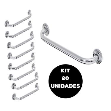 Imagem de Barra de Apoio Alça Banheiro Inox 50cm Kit 20 Unidades Cadeirante Deficiente Idoso Acessibilidade Segurança
