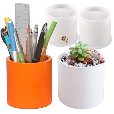 Imagem de 2 pçs moldes de resina grandes de silicone, molde de plantador de concreto, diâmetro interno do projeto de 7,5 cm, frasco de recipiente organizador de cilindro pote de flores suculentas kit de fabricação de argila suprimentos de resina