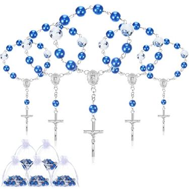 Imagem de Rosário de Batismo Azul com 25 Peças Mini Rosário Pequeno Rosário de Festa Lembranças de Dedo com 25 Sacos de Organza para a Primeira Comunhão Batismo Presente de Festa de Batismo Casamentos, Prata