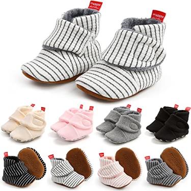 Imagem de QWZban Pantufas para bebês recém-nascidos, meninos, meninas, meias quentes para berço, para uso interno, primeiro andador, Branco, 12-18 Months Toddler