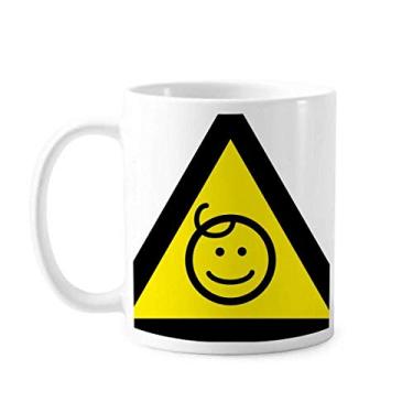 Imagem de Símbolo de aviso amarelo preto crianças protegido caneca triângulo cerâmica xícara de café porcelana louça