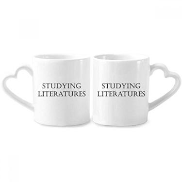 Imagem de Conjunto de canecas de porcelana para casais de frases curtas estudando literaturas conjunto de canecas de cerâmica para amantes de coração