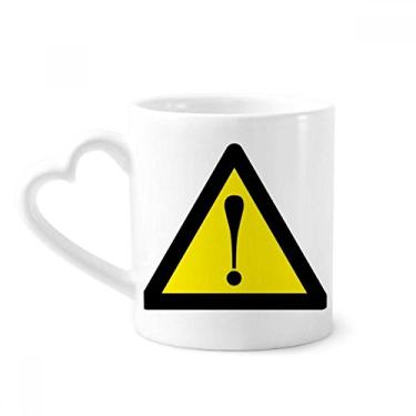 Imagem de Símbolo de aviso amarelo preto triângulo seguro caneca café cerâmica copo de coração de vidro