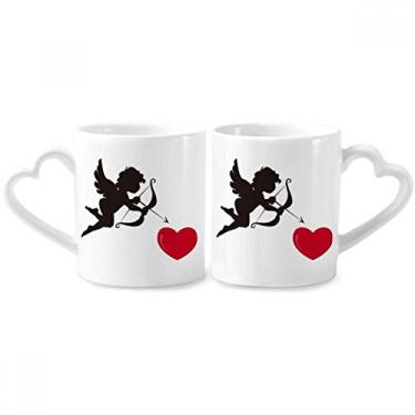 Imagem de Conjunto de canecas de porcelana para casais, estampa de coração vermelho, anjo, cupido, coração