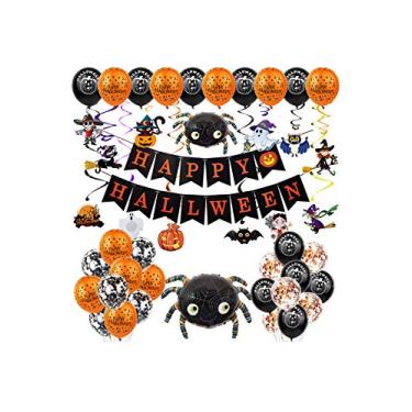 Imagem de Bestgift Decorações de festa de Halloween Conjunto de balões pendurados Happy Halloween Spider
