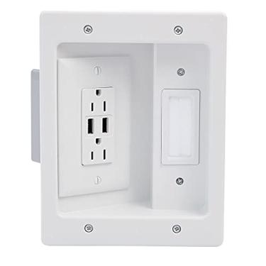 Imagem de Legrand, Branco, 5.1, HT21USB-WH-V1, gerenciamento de cabos, kit de alimentação para TV de parede embutida com USB, home office e theater, HT21USBWHV1